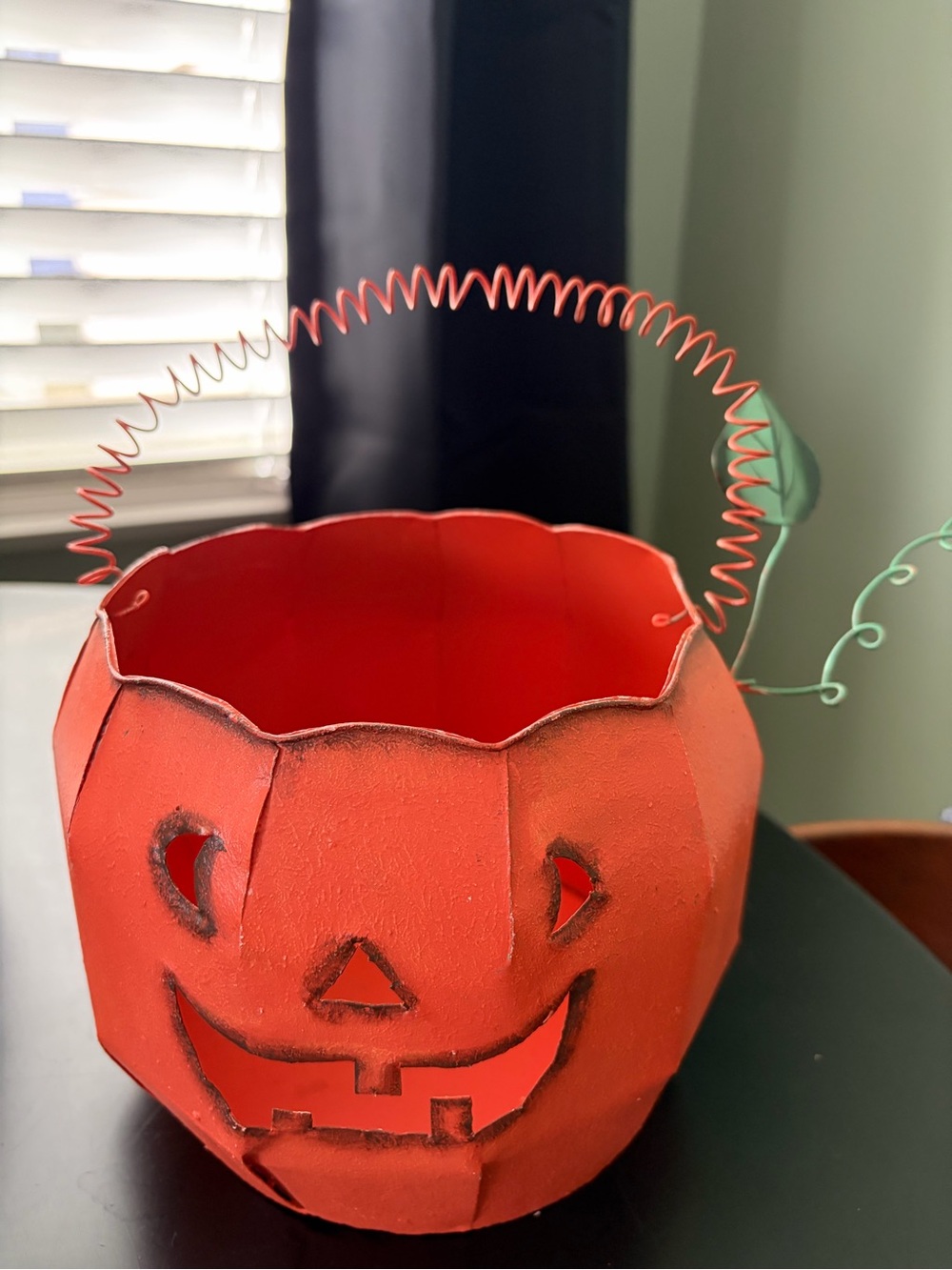 Vintage Halloween Metal Jack-O-Lantern Tin Luminary Candleholder Rustic